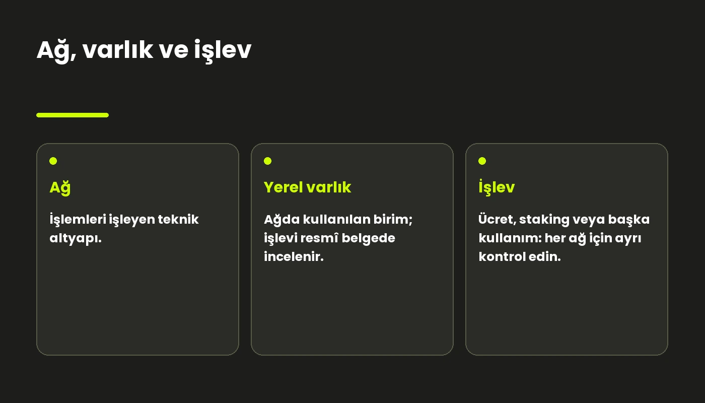 Ağ, yerel varlık ve teknik işlev ayrımını gösteren soyut şema