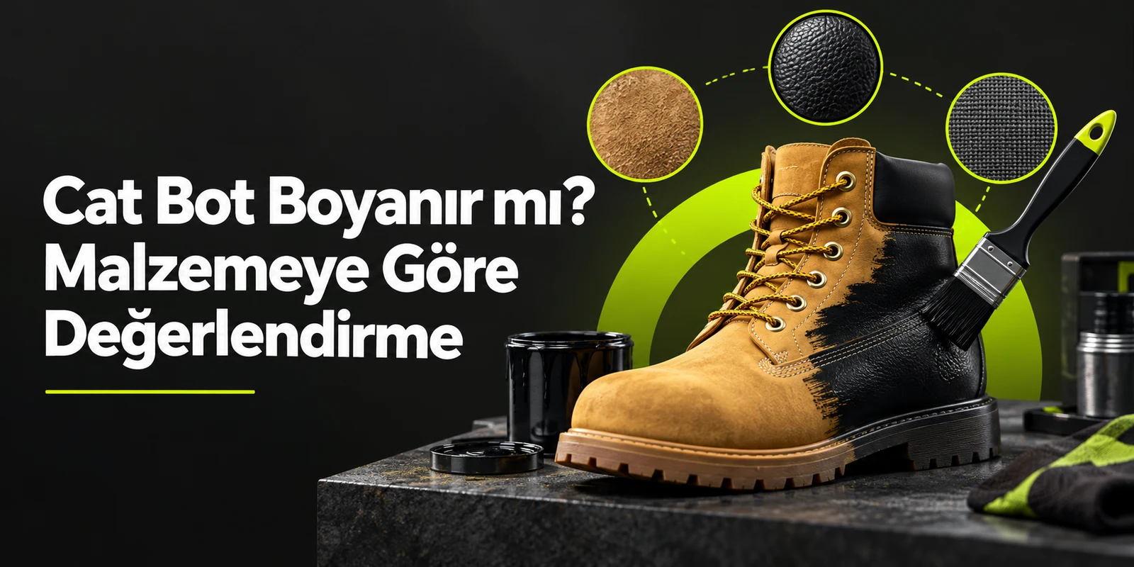 Cat Bot Boyanır mı? Malzemeye Göre Değerlendirme — koyu gri zemin üzerinde yeşil geometrik kapak