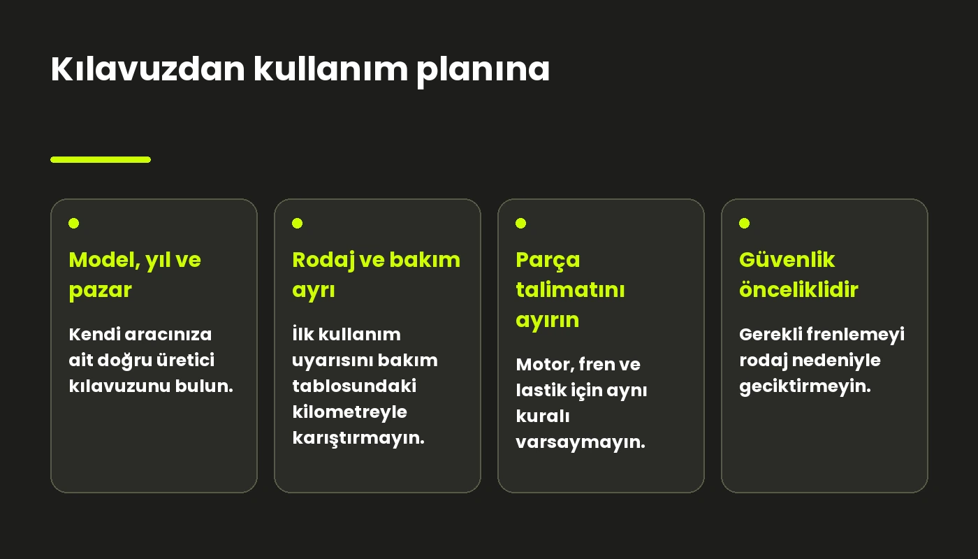 Doğru kılavuz sürümünü seçme ve rodaj ile bakım bölümlerini ayırma adımları