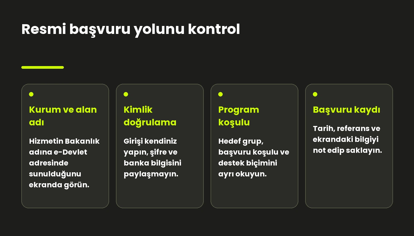 Resmi başvuru kanalını doğrulama adımlarını gösteren kavramsal şema