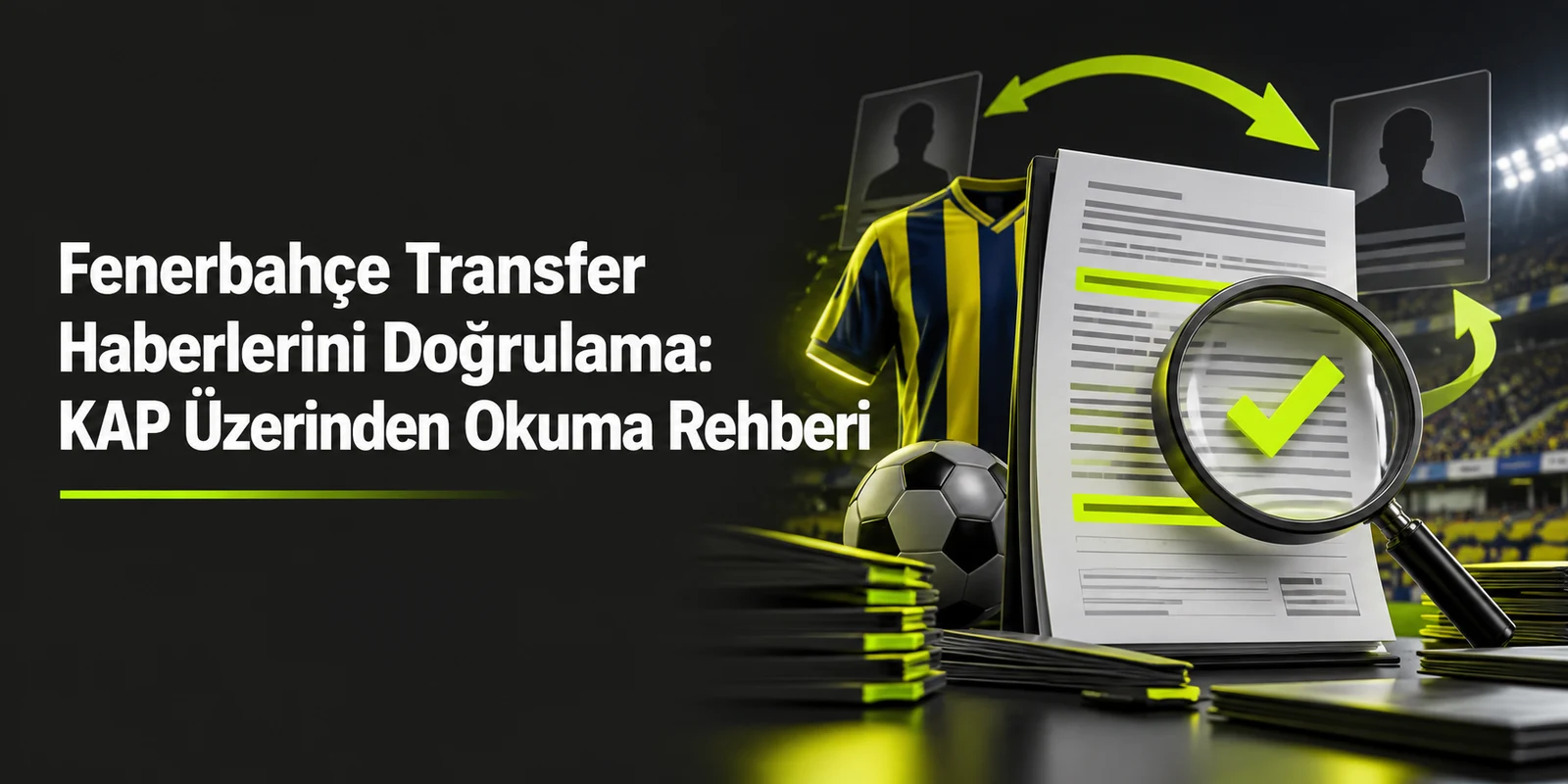 Fenerbahçe Transfer Haberlerini Doğrulama: KAP Üzerinden Okuma Rehberi — koyu gri zemin üzerinde yeşil geometrik kapak