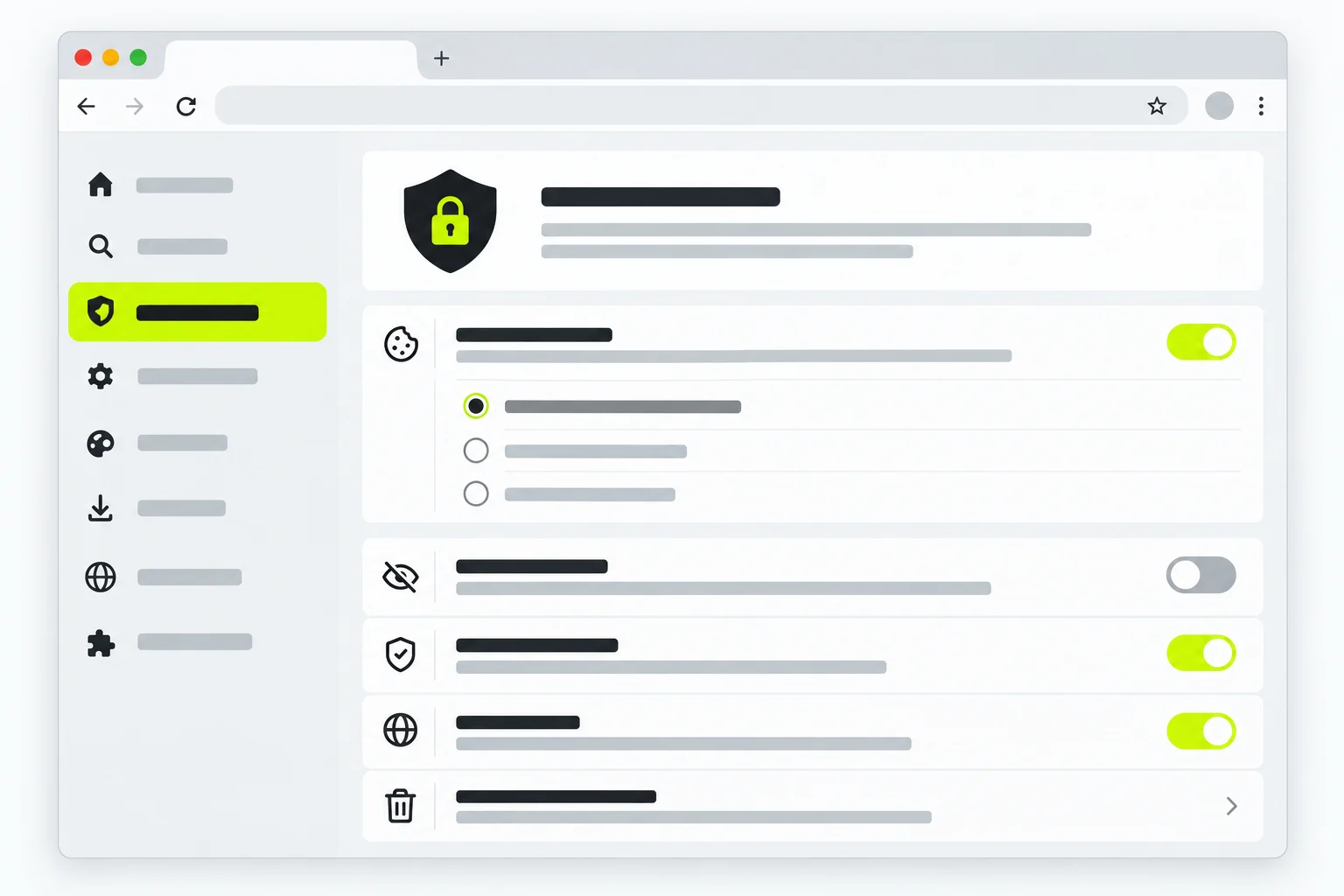 Gizlilik ayarlarında DNS bölümünü gösteren genel tarayıcı ekranı