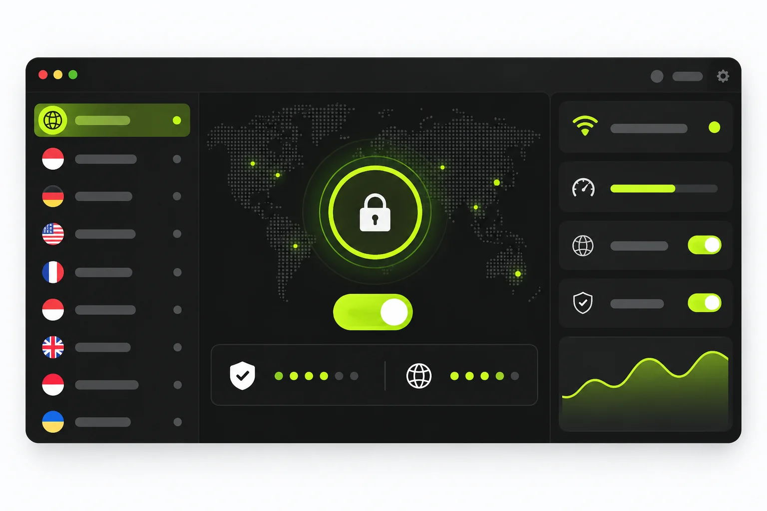 Test sunucusunda VPN kurulum ve bağlantı durumunu gösteren sade arayüz taslağı