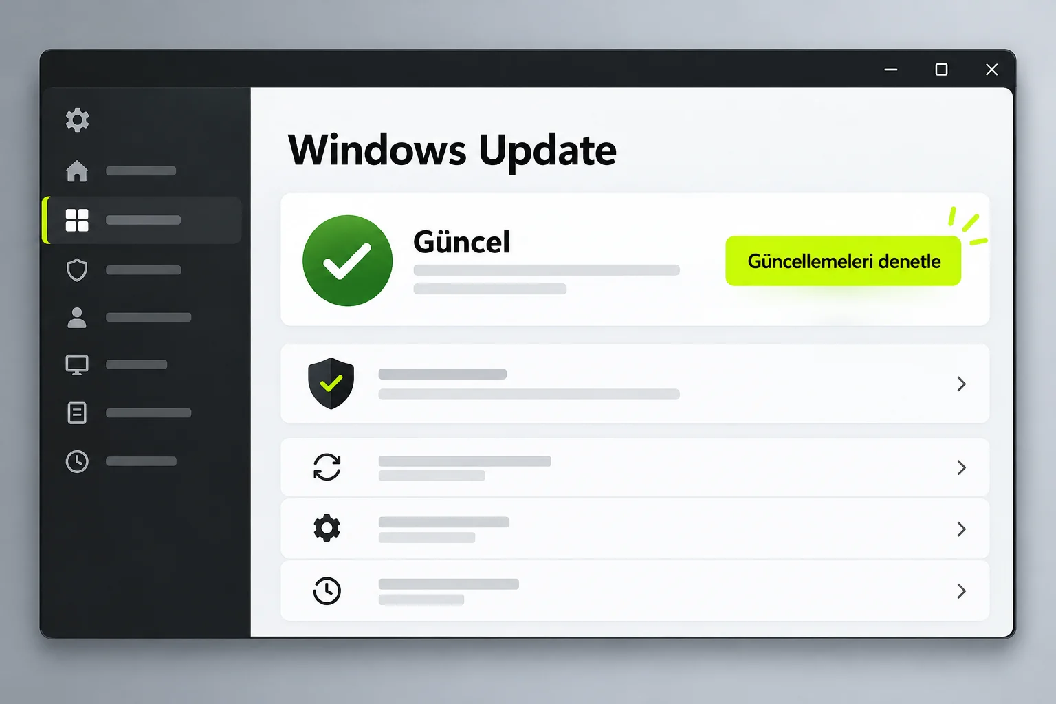 Windows Update ekranında güncel durumu ve güncellemeleri denetle düğmesi