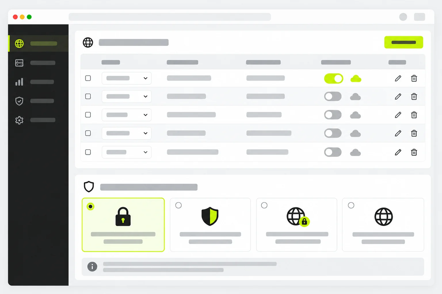 DNS listesinde proxy durumu anahtarı ve TLS şifreleme modu alanını gösteren panel