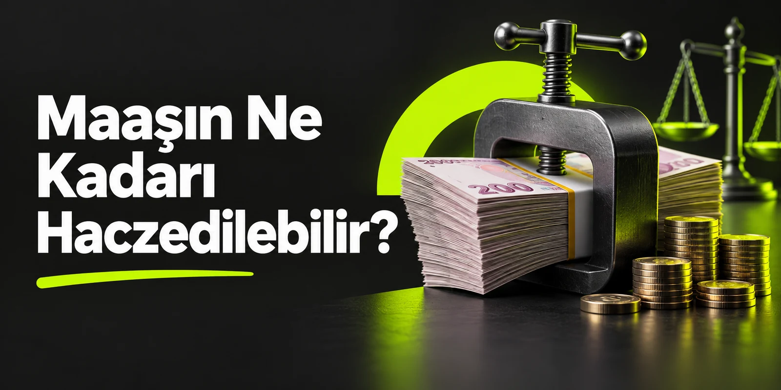 Maaşın Ne Kadarı Haczedilebilir? — koyu gri zemin üzerinde yeşil geometrik kapak