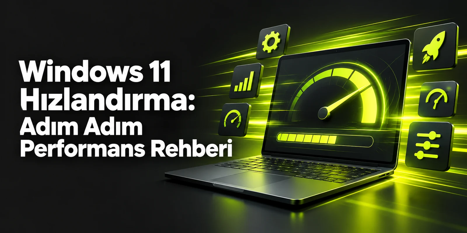 Windows 11 Hızlandırma: Adım Adım Performans Rehberi — koyu gri zemin üzerinde yeşil geometrik kapak