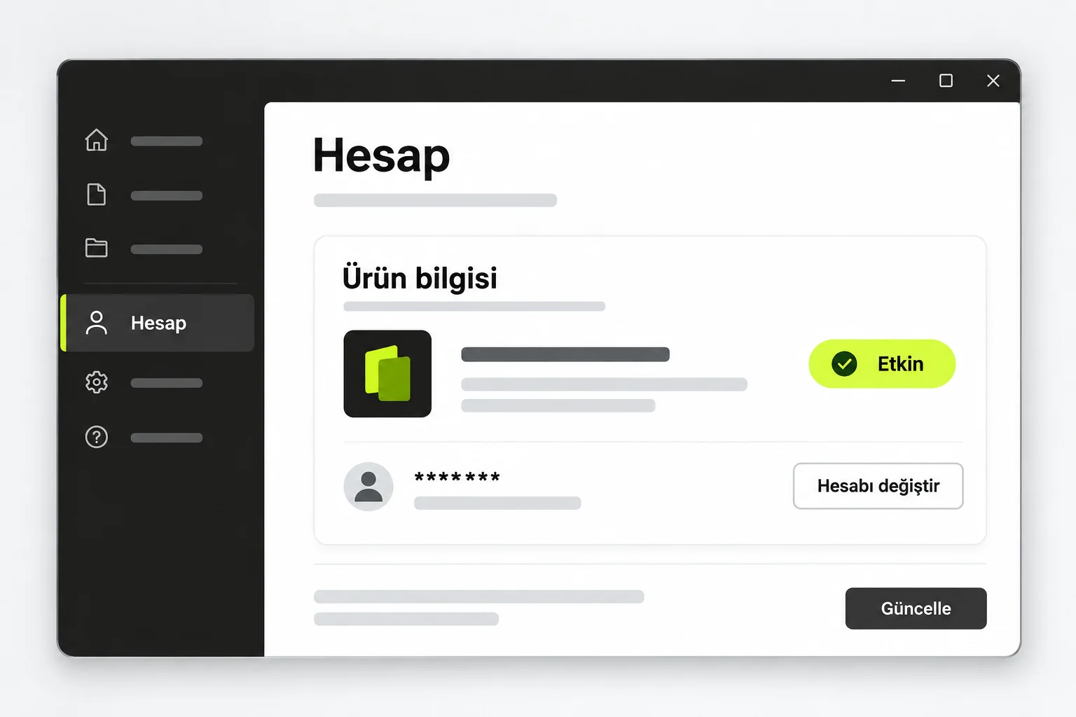 Office hesap sayfasında ürün bilgisi ve etkin lisans durumunu gösteren genel arayüz